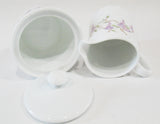 🪻CORELLE Porcelain WISTERIA Cream Sugar Set *Purple Floral & Vines White Swirls