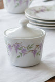 🪻CORELLE Porcelain WISTERIA Cream Sugar Set *Purple Floral & Vines White Swirls