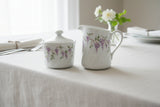 🪻CORELLE Porcelain WISTERIA Cream Sugar Set *Purple Floral & Vines White Swirls